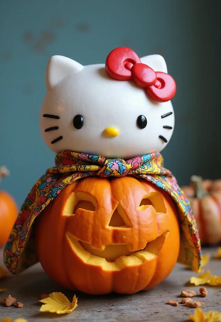25 Pumpkin Painting Ideas Hello Kitty That Are Fun and Playful - 20. Hello Kitty as a Superhero