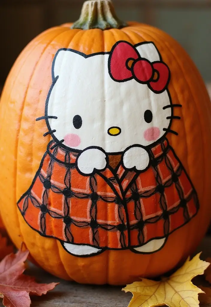 25 Pumpkin Painting Ideas Hello Kitty That Are Fun and Playful - 23. Hello Kitty in a Cozy Blanket