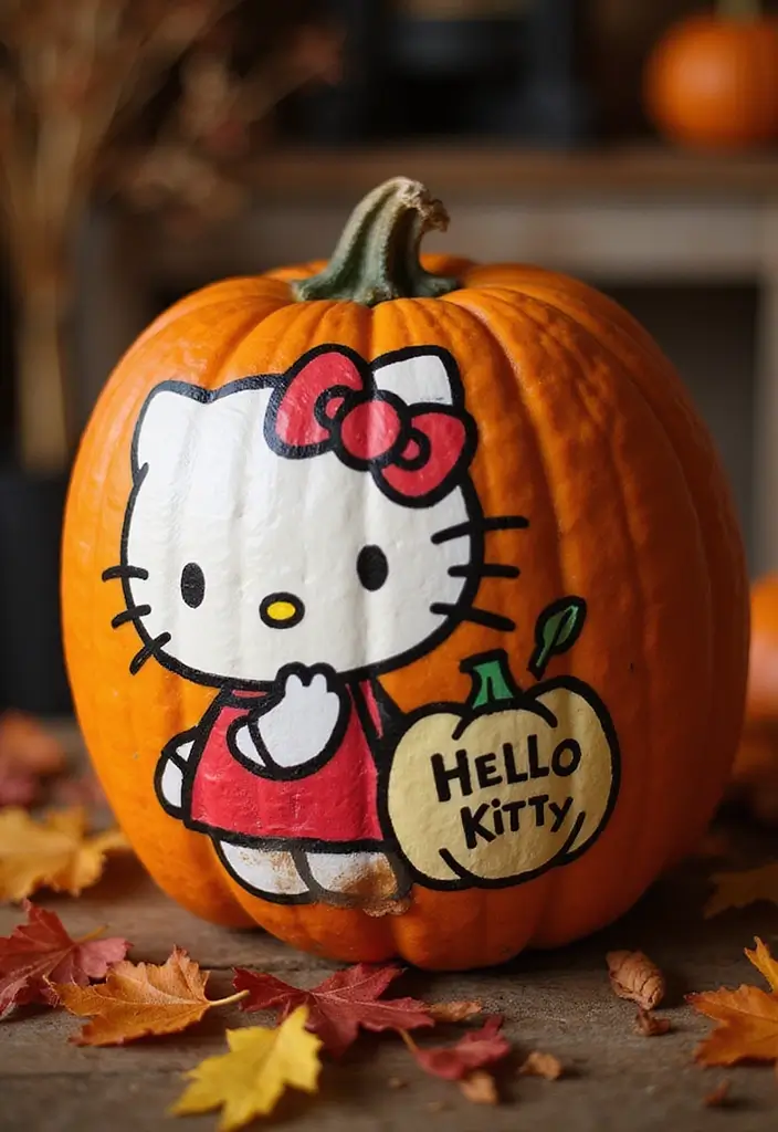 25 Pumpkin Painting Ideas Hello Kitty That Are Fun and Playful - 25. Personalized Hello Kitty Pumpkin
