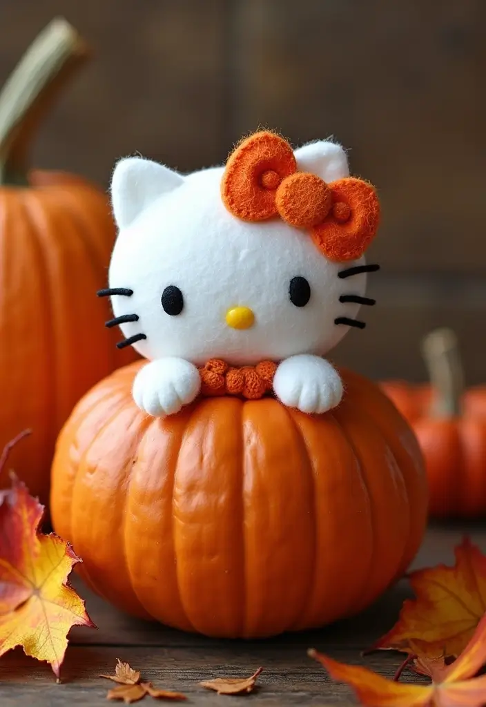 25 Pumpkin Painting Ideas Hello Kitty That Are Fun and Playful - 4. Hello Kitty Pumpkin with 3D Bow