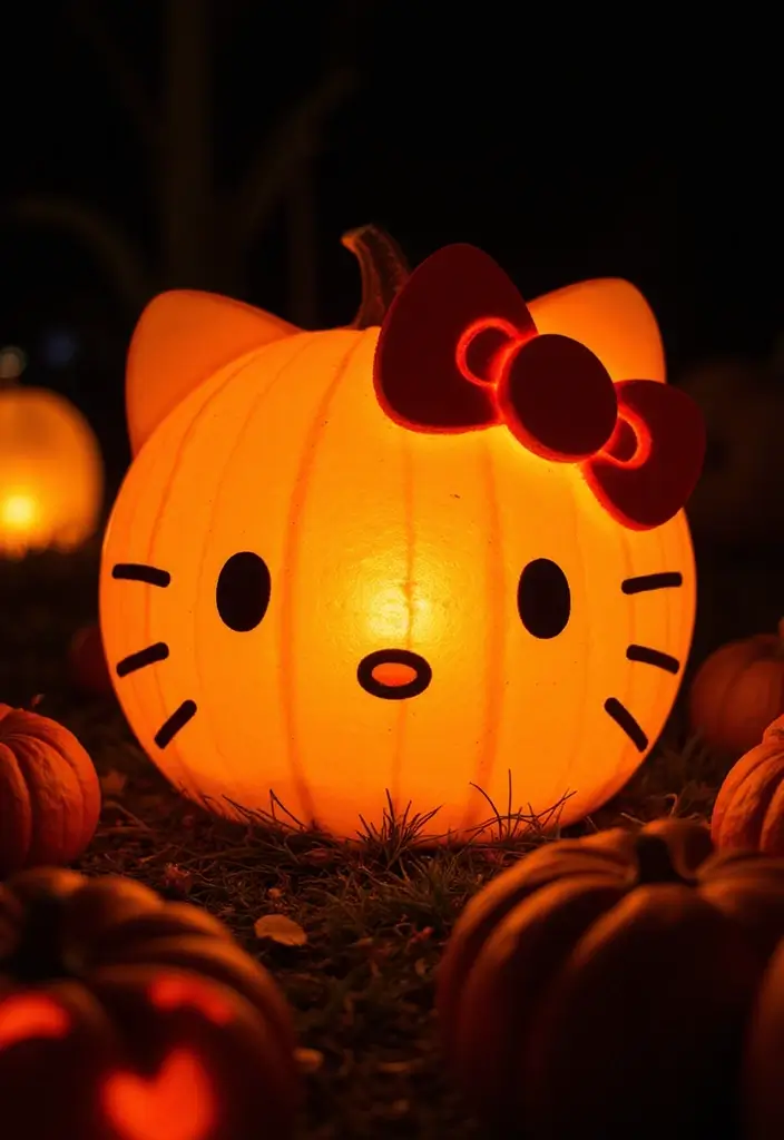 25 Pumpkin Painting Ideas Hello Kitty That Are Fun and Playful - 5. Glow-in-the-Dark Hello Kitty