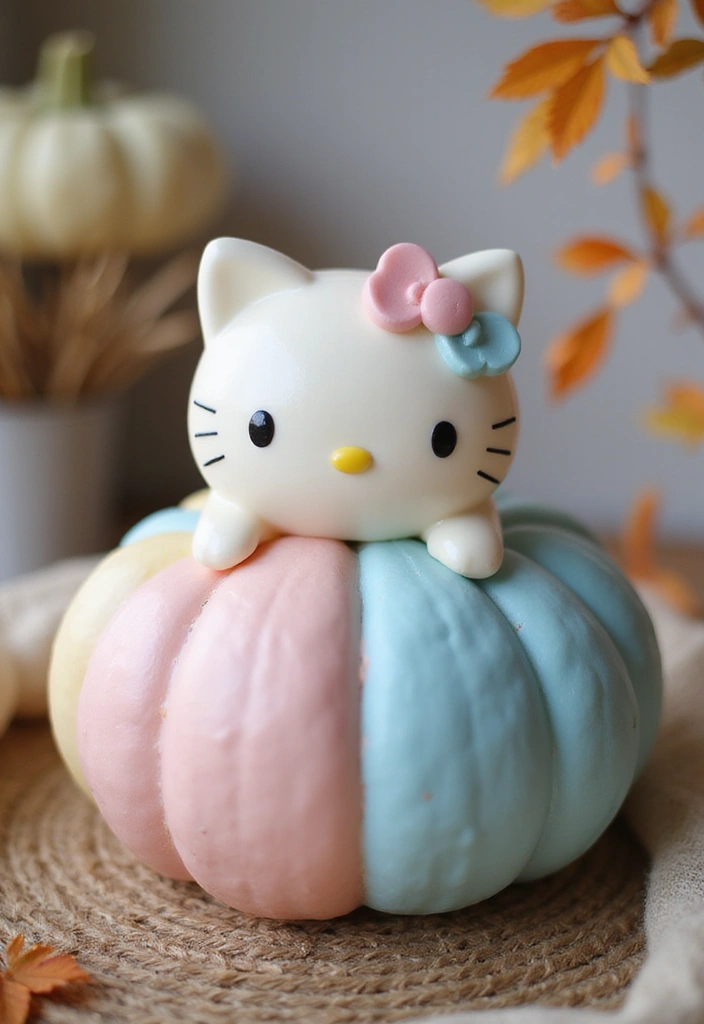 25 Pumpkin Painting Ideas Hello Kitty That Are Fun and Playful - 6. Pastel Hello Kitty Pumpkin