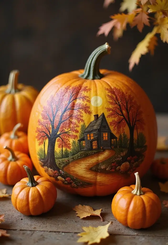 25 Pumpkin Painting Ideas That Are Adorable Fun and Perfect for Fall - 10. Seasonal Scene Pumpkins