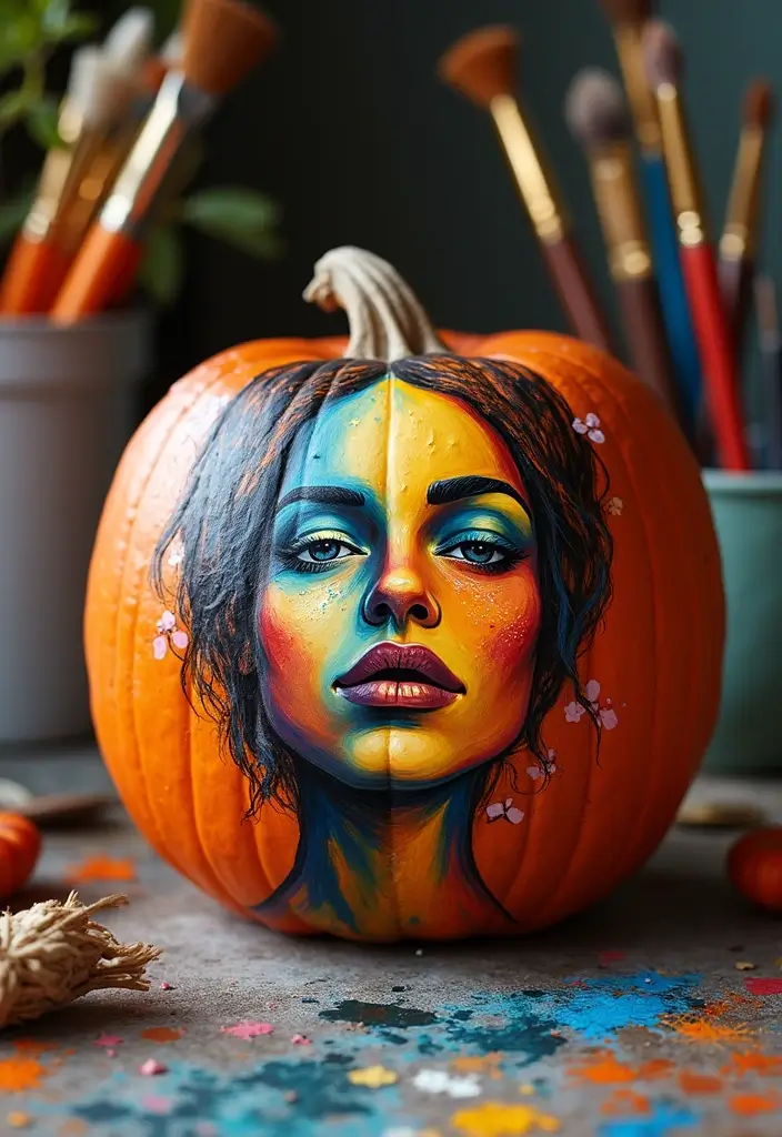 25 Pumpkin Painting Ideas That Are Adorable Fun and Perfect for Fall - 11. Artistic Portrait Pumpkins
