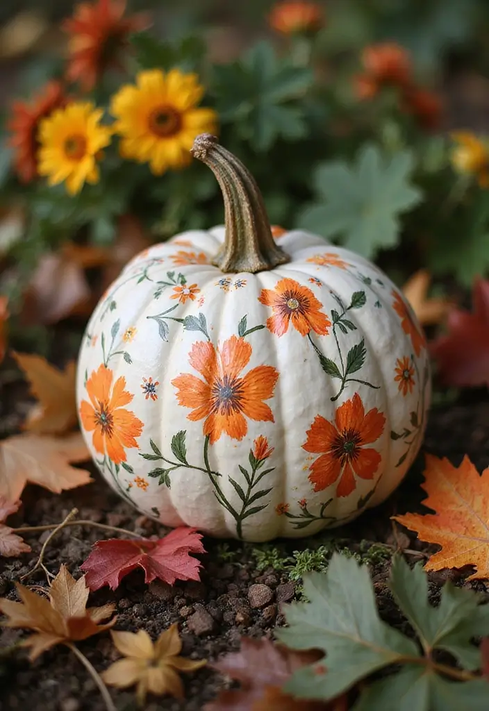 25 Pumpkin Painting Ideas That Are Adorable Fun and Perfect for Fall - 13. Floral Pattern Pumpkins