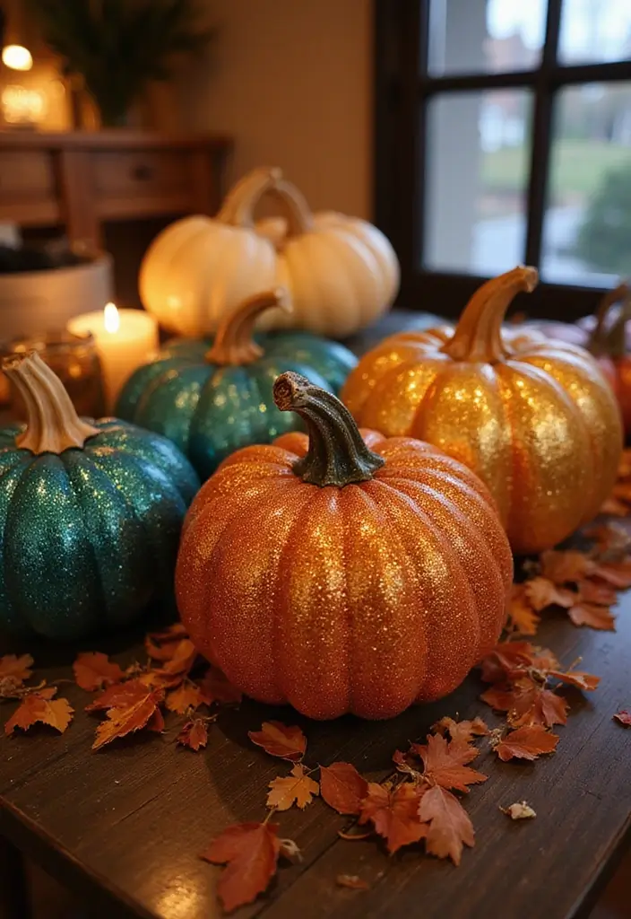 25 Pumpkin Painting Ideas That Are Adorable Fun and Perfect for Fall - 3. Glittery Glam Pumpkins