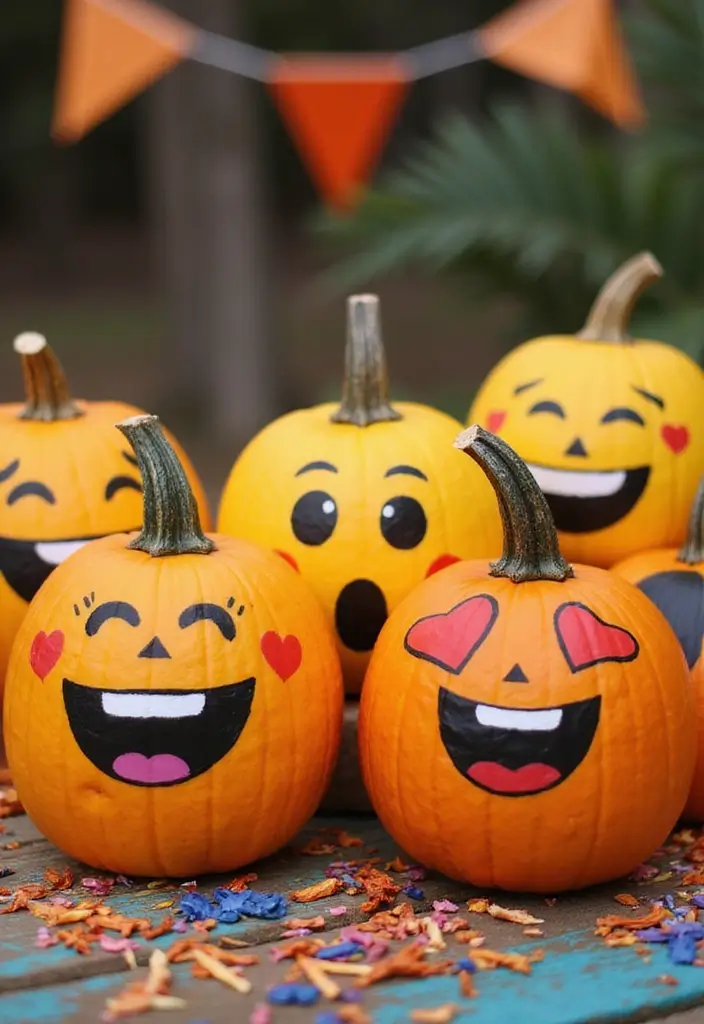 25 Pumpkin Painting Ideas That Are Adorable Fun and Perfect for Fall - 7. DIY Emoji Pumpkins
