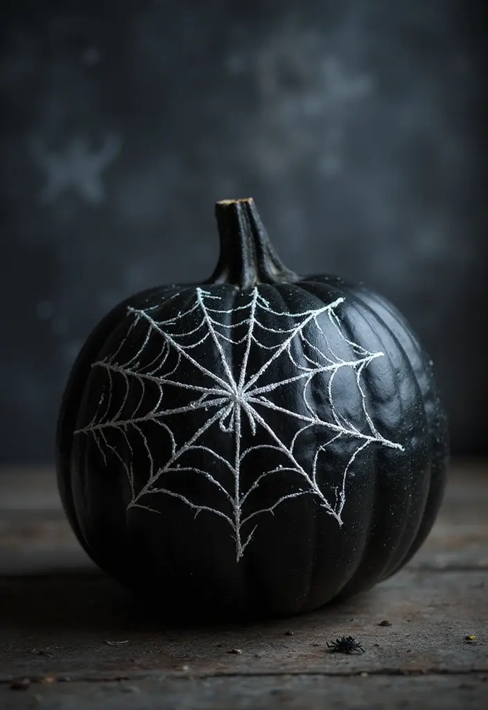 25 Scary Pumpkin Painting Ideas That Wow Every Guest This Halloween - 20. Pumpkin Spider Web
