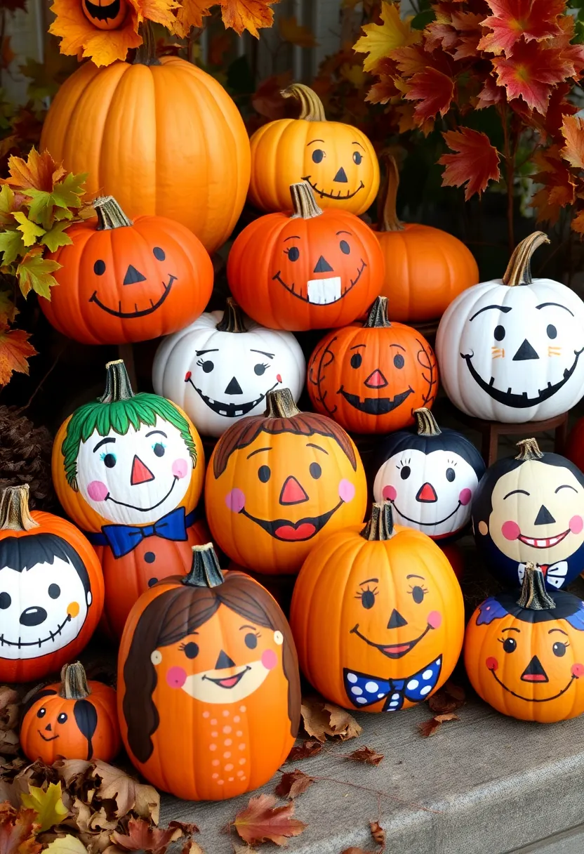 25 Scary Pumpkin Painting Ideas That Wow Every Guest This Halloween - 25. Pumpkin Family Portrait