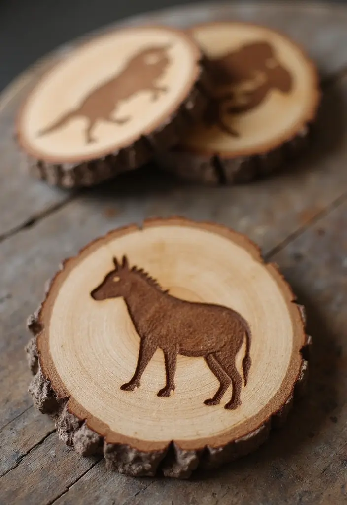 25 Therian Craft Ideas That Inspire Unique Handmade Creations - 13. Wooden Animal Coasters