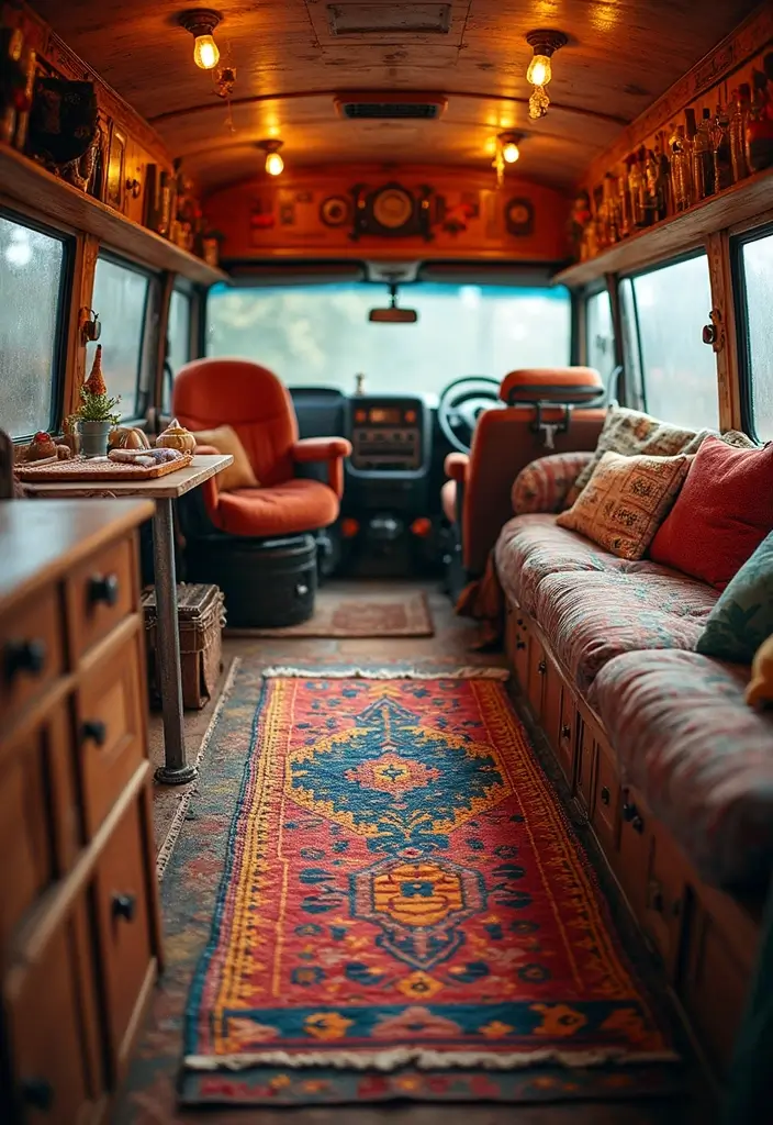 25 Van Decoration Ideas That Make Vehicles Fun and Eye-Catching - 12. Funky Rugs