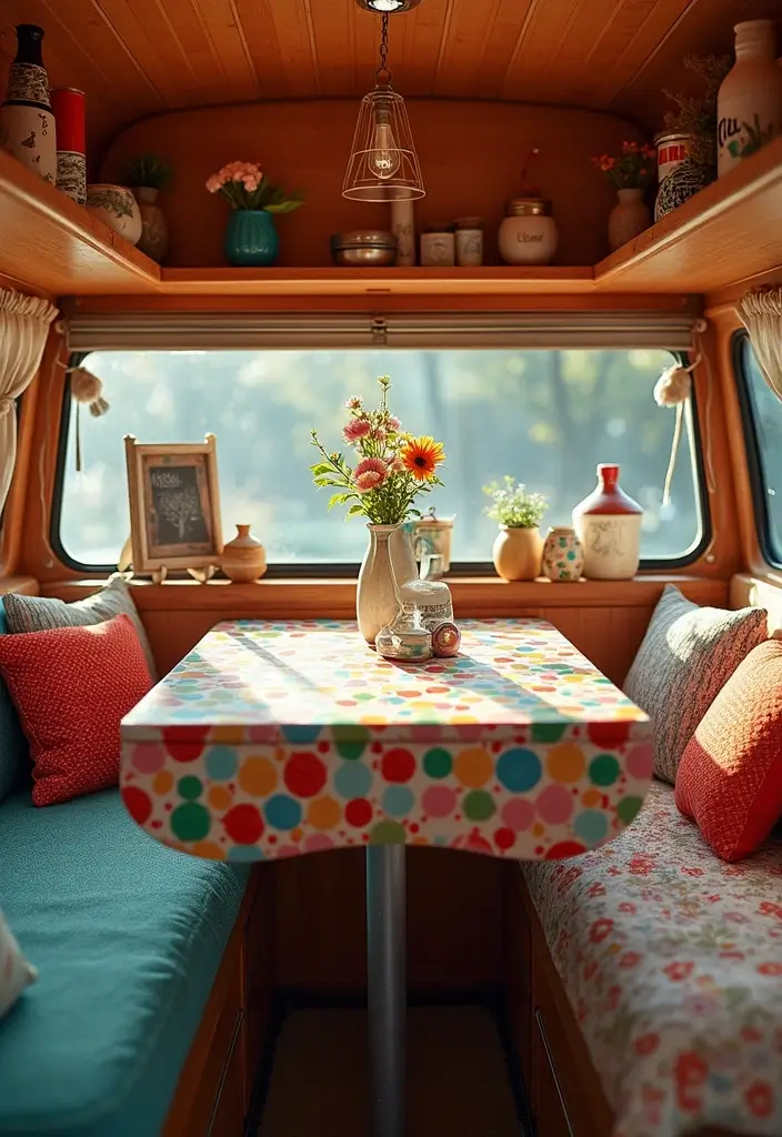 25 Van Decoration Ideas That Make Vehicles Fun and Eye-Catching - 14. Bright Tablecloths