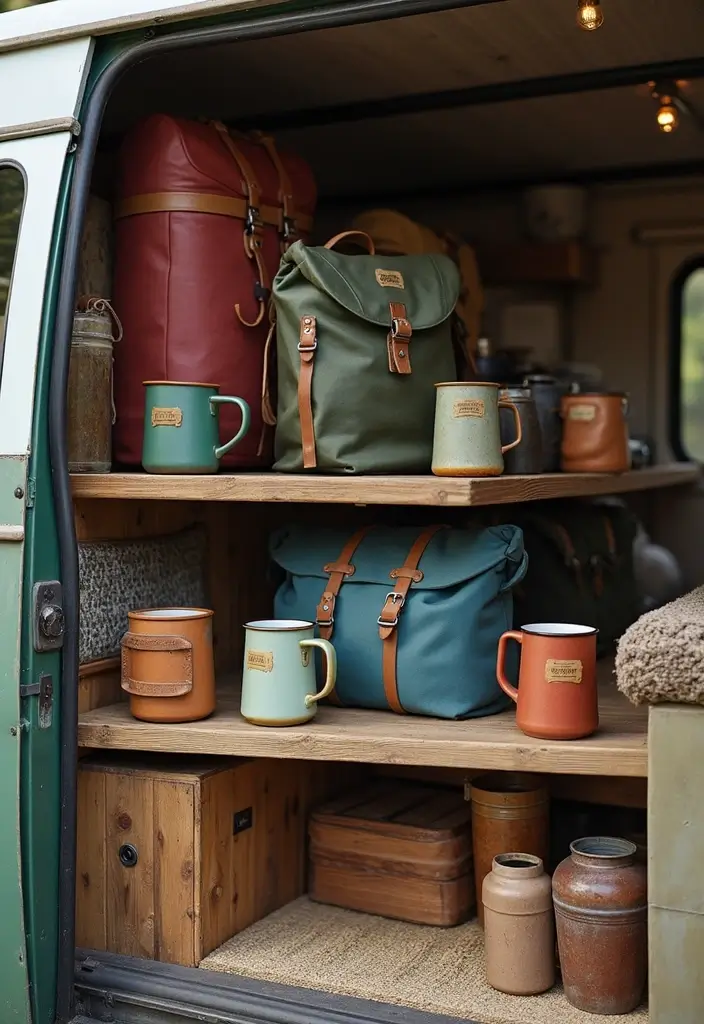25 Van Decoration Ideas That Make Vehicles Fun and Eye-Catching - 16. Cool Camping Gear Display