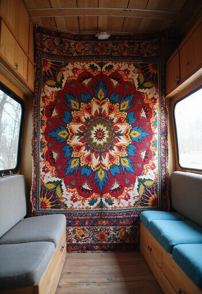 25 Van Decoration Ideas That Make Vehicles Fun and Eye-Catching - 18. Bohemian Tapestries