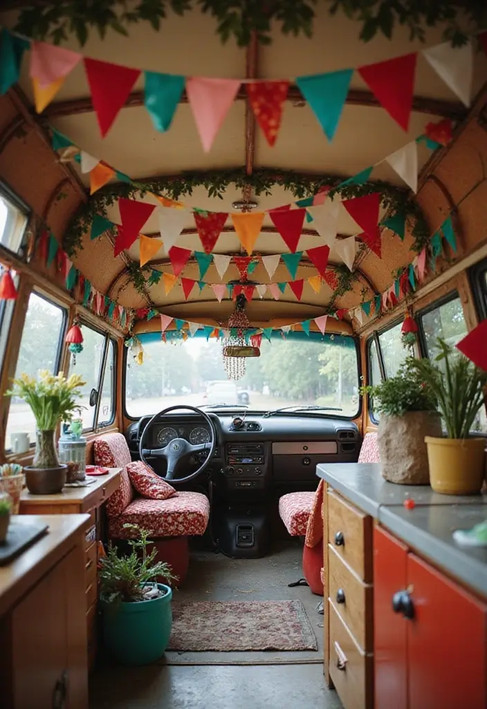 25 Van Decoration Ideas That Make Vehicles Fun and Eye-Catching - 20. Artistic Banners and Garlands