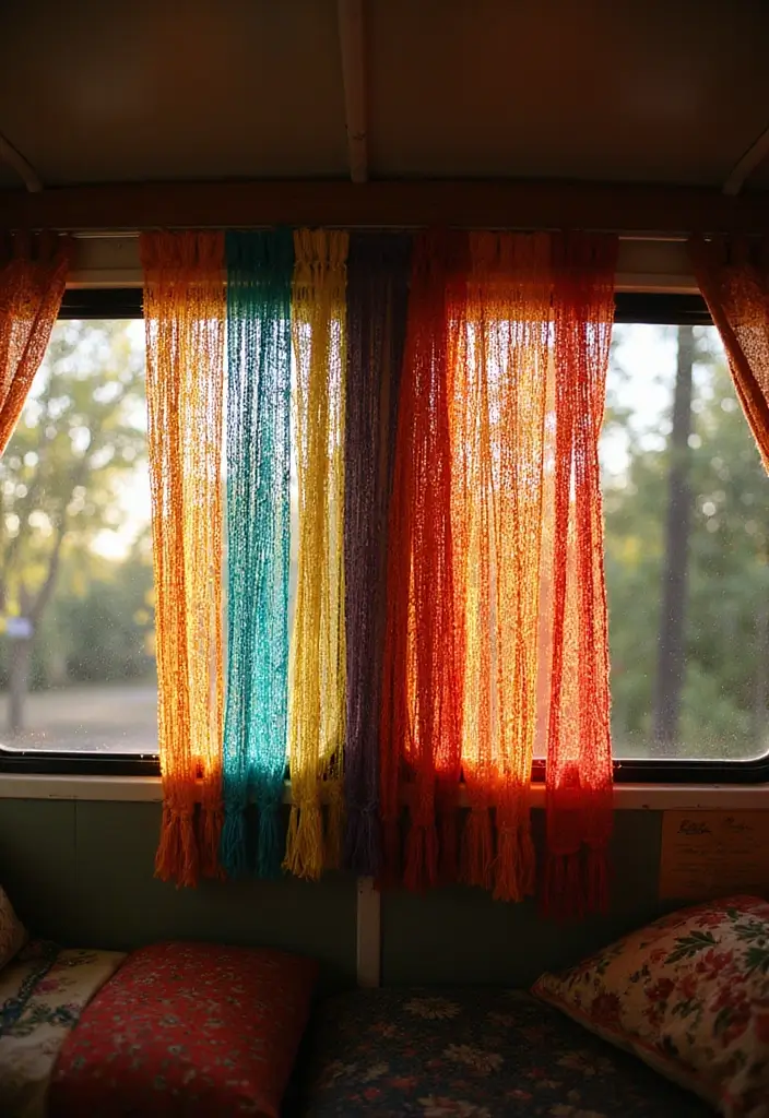 25 Van Decoration Ideas That Make Vehicles Fun and Eye-Catching - 7. Boho Fringe Curtains