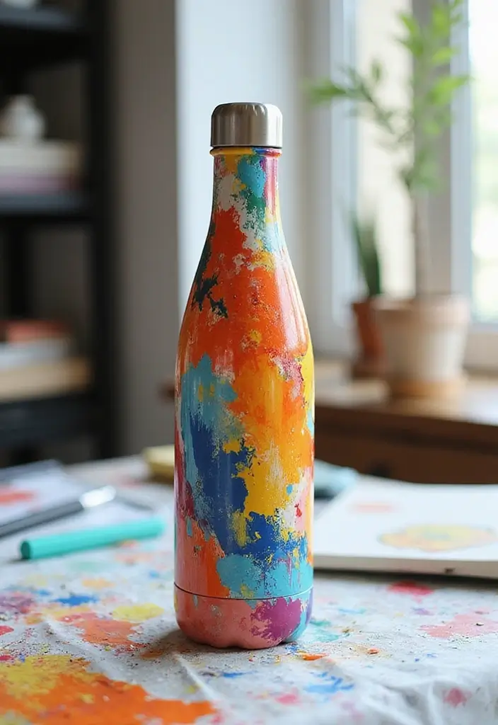 25 Water Bottle Painting Ideas That Make Hydration Fun and Personalized - 11. Colorful Abstract Art