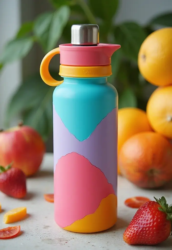 25 Water Bottle Painting Ideas That Make Hydration Fun and Personalized - 14. Color Blocking