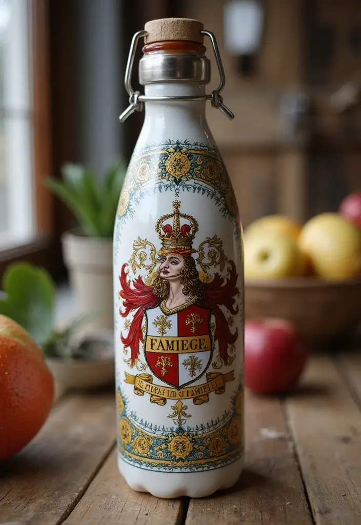 25 Water Bottle Painting Ideas That Make Hydration Fun and Personalized - 16. Tie-In Family Crests