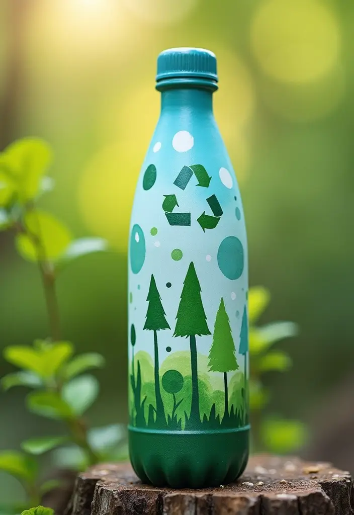 25 Water Bottle Painting Ideas That Make Hydration Fun and Personalized - 18. Eco-Friendly Patterns