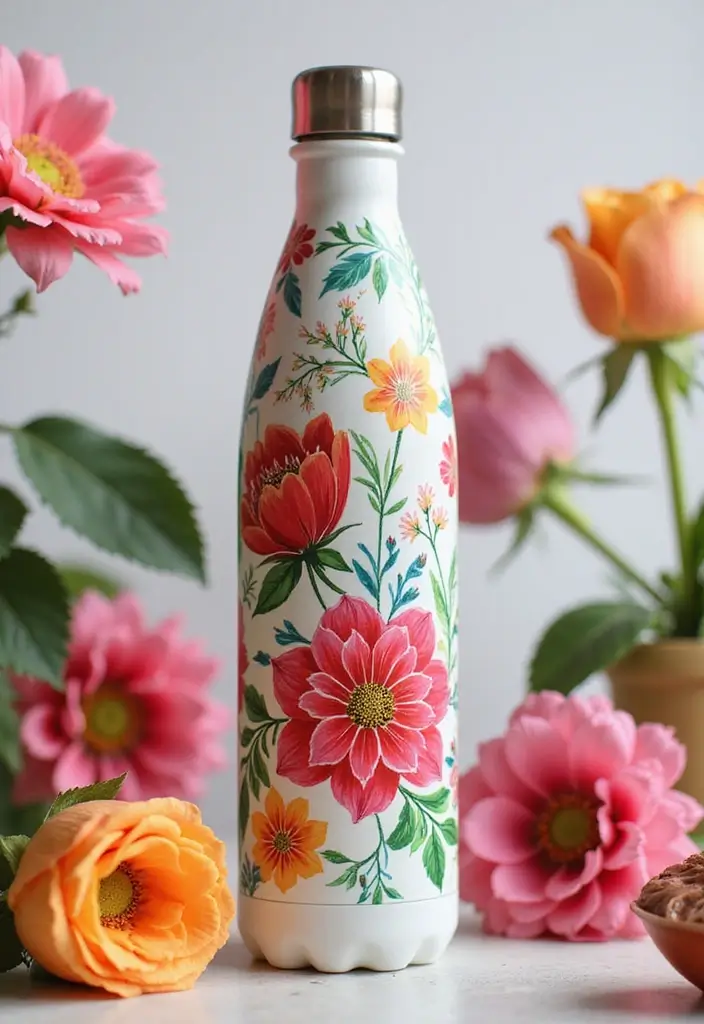 25 Water Bottle Painting Ideas That Make Hydration Fun and Personalized - 20. Abstract Floral