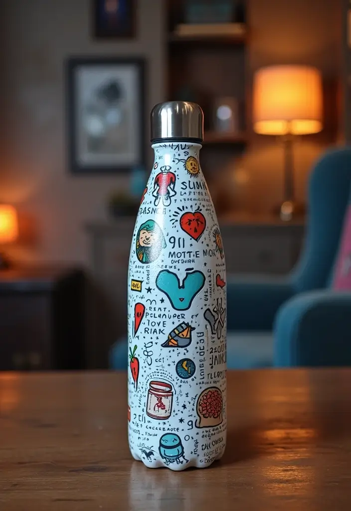 25 Water Bottle Painting Ideas That Make Hydration Fun and Personalized - 21. Pop Culture References