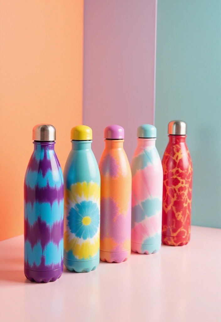 25 Water Bottle Painting Ideas That Make Hydration Fun and Personalized - 7. Tie-Dye Inspiration