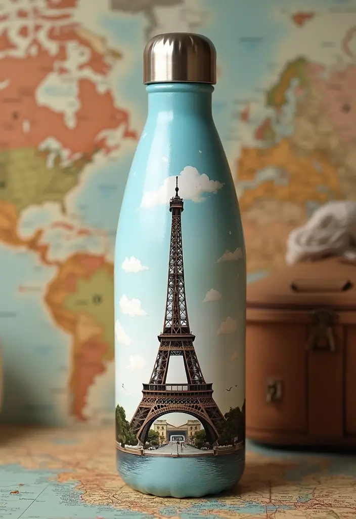 25 Water Bottle Painting Ideas That Make Hydration Fun and Personalized - 9. Inspirational Landmarks