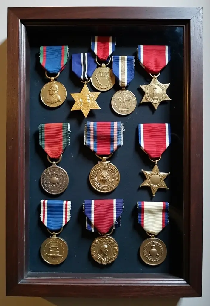 26 Army Shadow Box Ideas That Honor Service and Memories - 1. Classic Medal Display