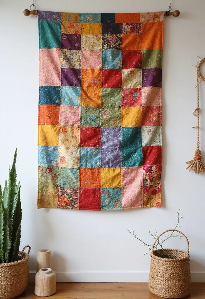 26 Art And Craft Decoration Ideas That Make DIY Projects Fun and Beautiful - 6. Fabric Scrap Wall Hanging