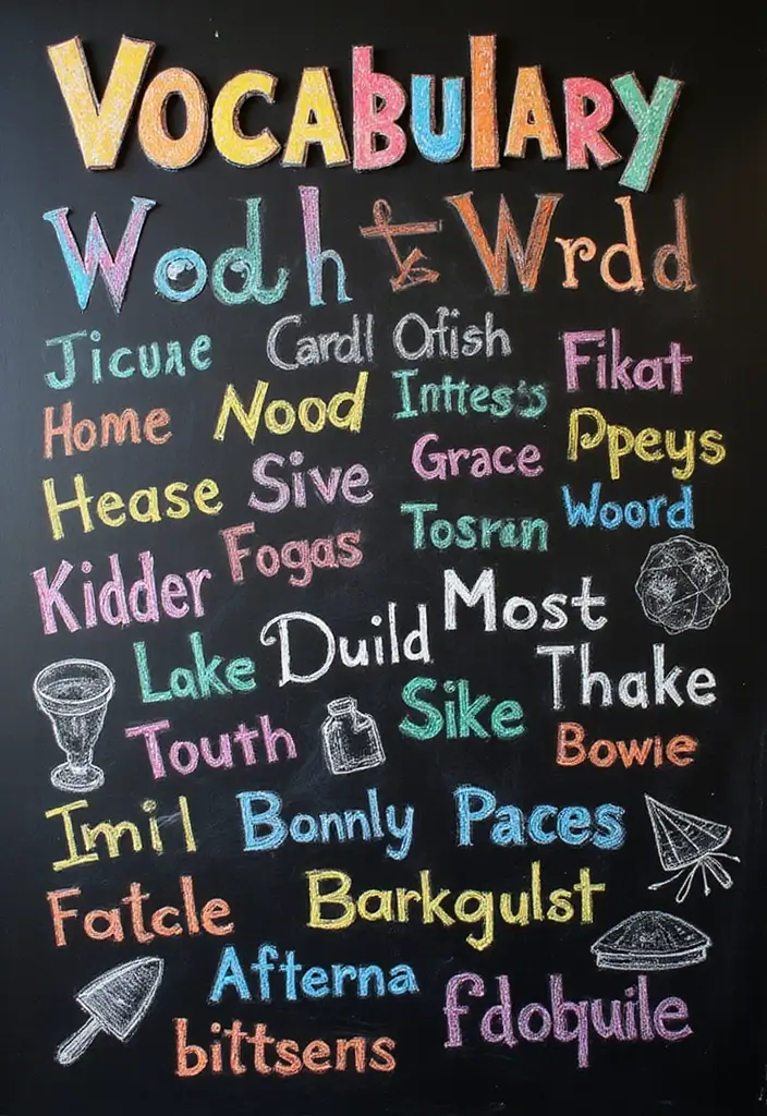26 Blackboard Decoration Ideas That Make Teaching Stylish and Interactive - 10. Vocabulary Word Wall