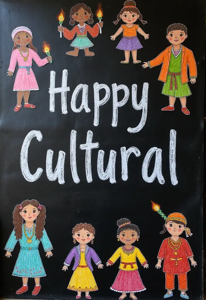 26 Blackboard Decoration Ideas That Make Teaching Stylish and Interactive - 15. Cultural Celebrations Board