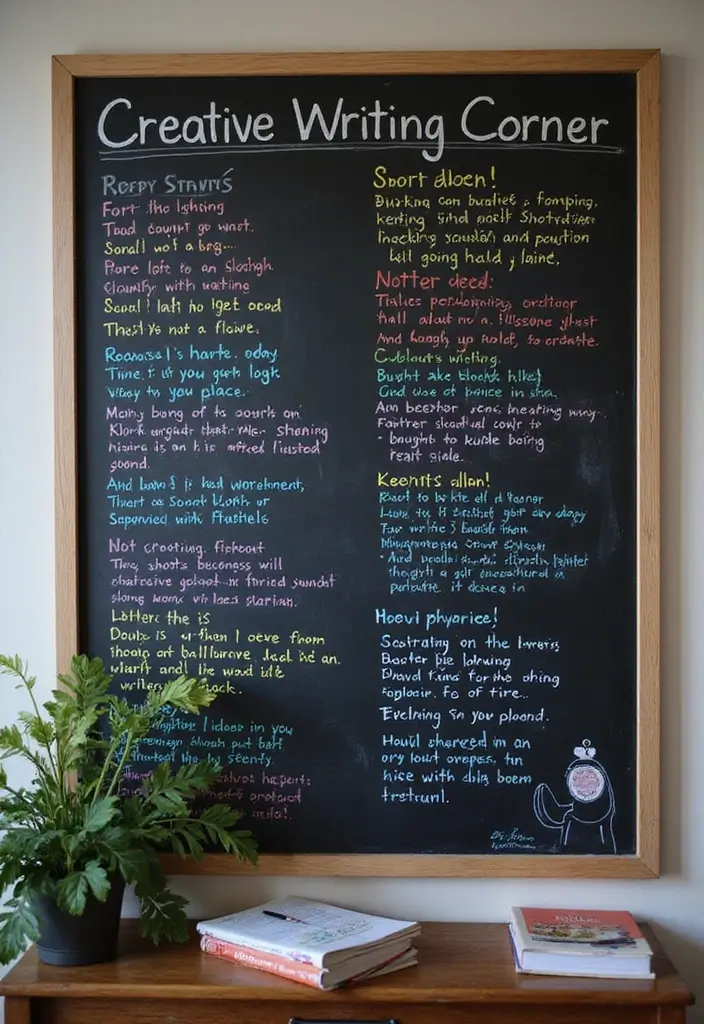 26 Blackboard Decoration Ideas That Make Teaching Stylish and Interactive - 7. Creative Writing Corner