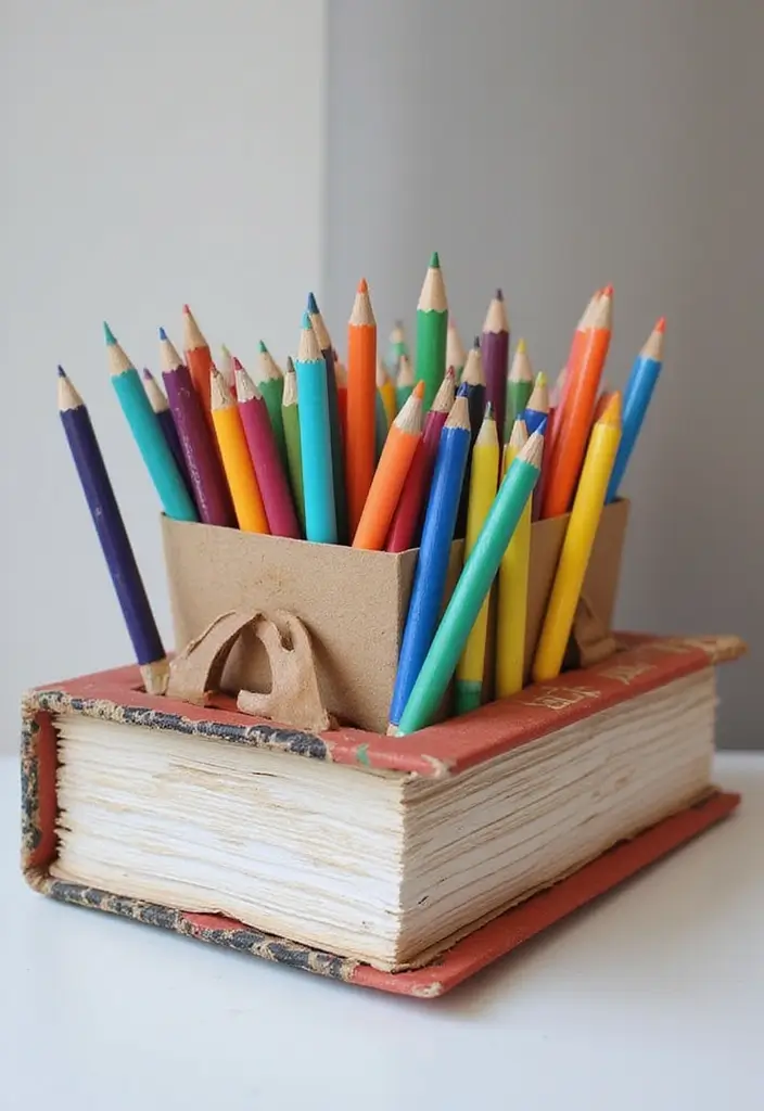 26 Book Box Ideas That Turn Books Into Creative Storage - 13. Book Box for Stationery