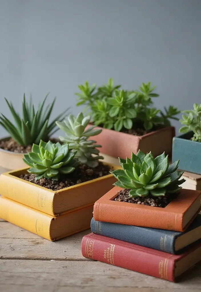 26 Book Box Ideas That Turn Books Into Creative Storage - 3. Decorative Book Planters