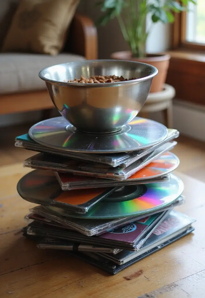 26 CD Decoration Ideas That Turn Old Discs Into Creative Decor - 23. CD Pet Feeder