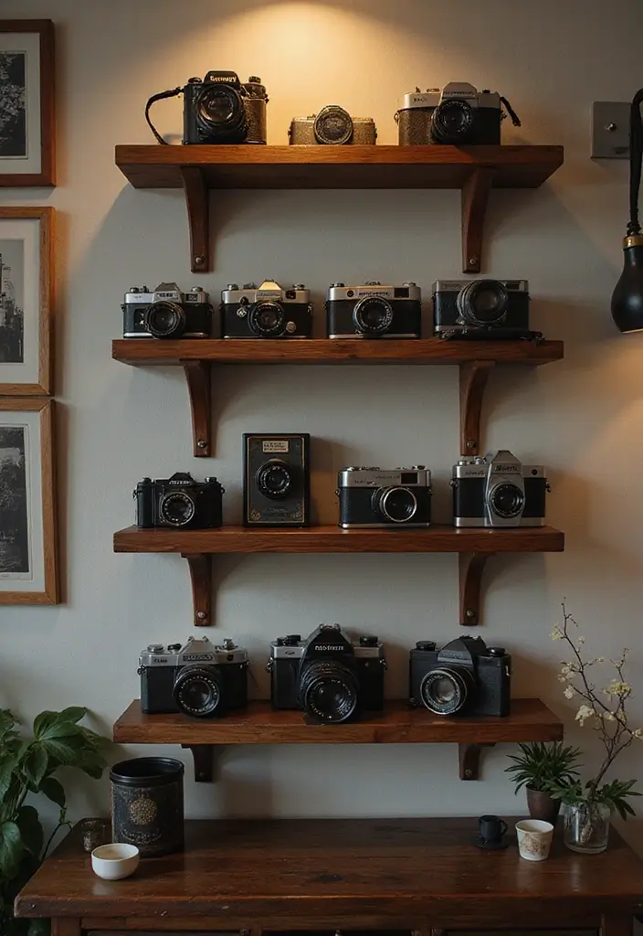 26 Camera Decoration Ideas That Make Photography Gear Fun and Stylish - 1. Vintage Camera Wall Art