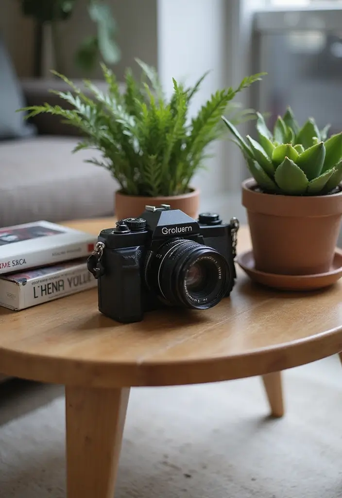 26 Camera Decoration Ideas That Make Photography Gear Fun and Stylish - 10. Artistic Camera Table Decorations