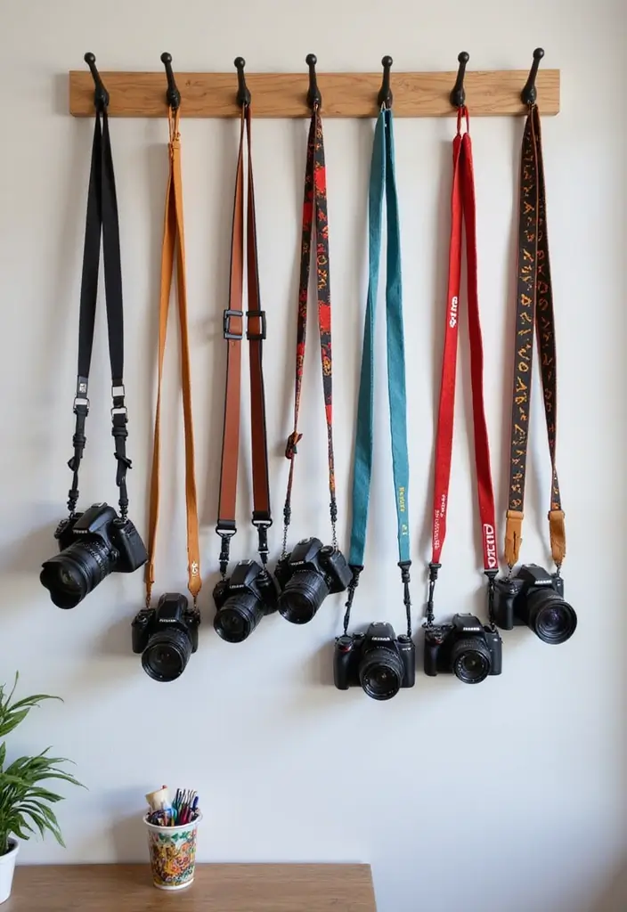 26 Camera Decoration Ideas That Make Photography Gear Fun and Stylish - 14. Camera Strap Wall Hangers