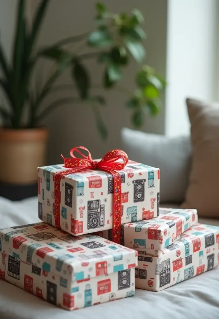 26 Camera Decoration Ideas That Make Photography Gear Fun and Stylish - 25. Camera-Theme Gift Wrap