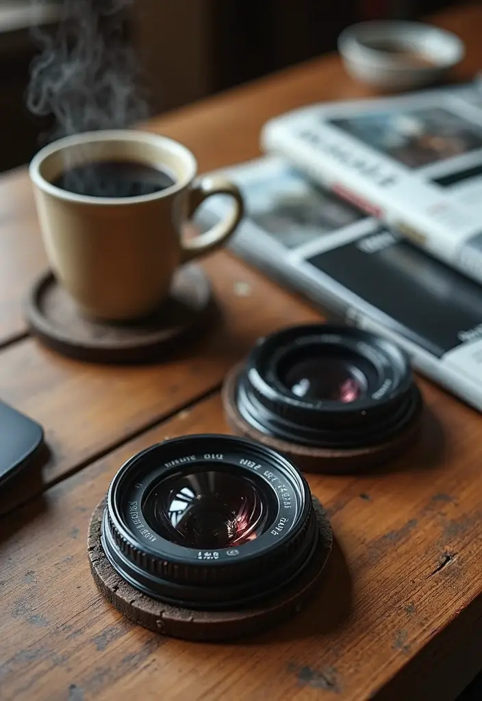 26 Camera Decoration Ideas That Make Photography Gear Fun and Stylish - 7. Camera Lens Coasters