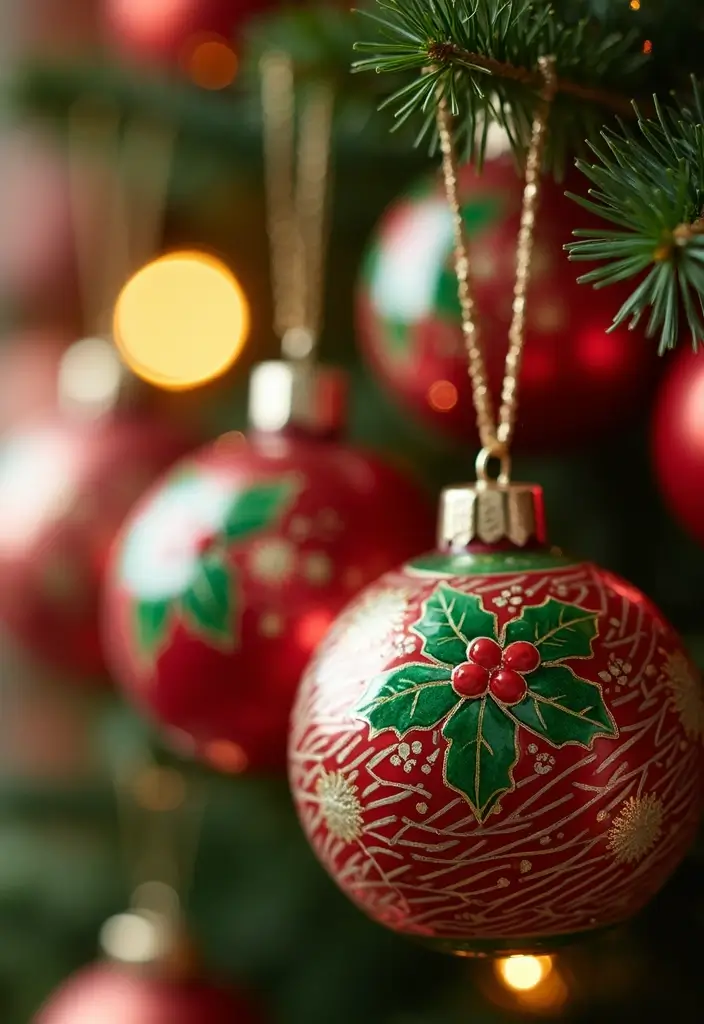 26 Christmas Pottery Painting Ideas That Bring Holiday Cheer to Your Home - 1. Classic Red and Green Ornaments