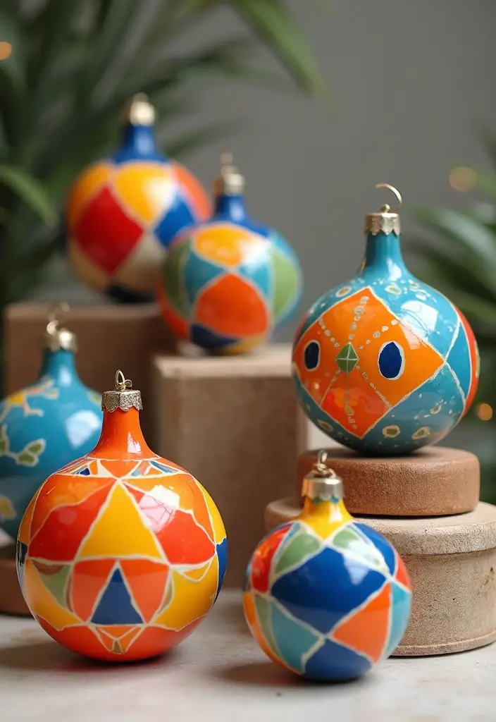 26 Christmas Pottery Painting Ideas That Bring Holiday Cheer to Your Home - 10. Bright Geometric Patterns