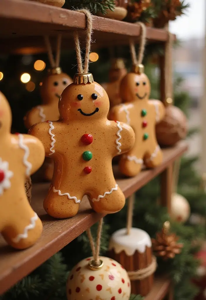 26 Christmas Pottery Painting Ideas That Bring Holiday Cheer to Your Home - 15. Festive Gingerbread Ornaments
