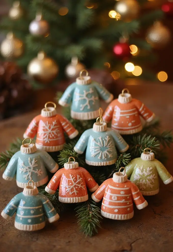 26 Christmas Pottery Painting Ideas That Bring Holiday Cheer to Your Home - 20. Cozy Sweater Patterns