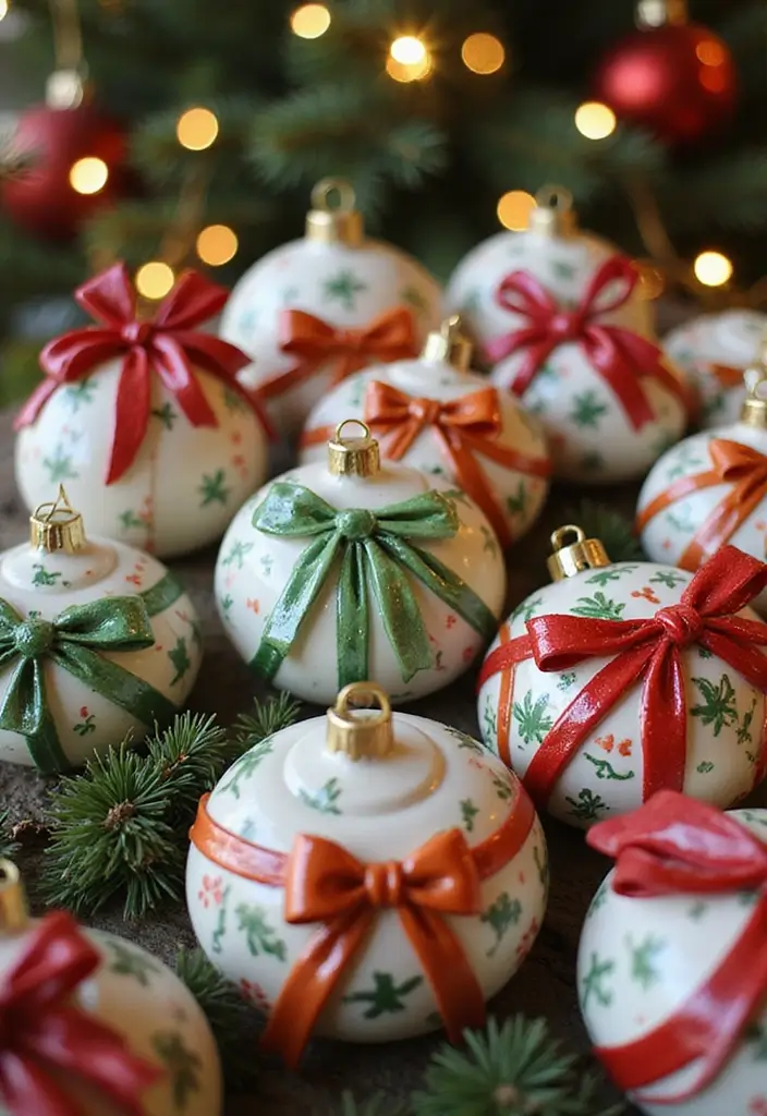 26 Christmas Pottery Painting Ideas That Bring Holiday Cheer to Your Home - 21. Ribbons and Bows