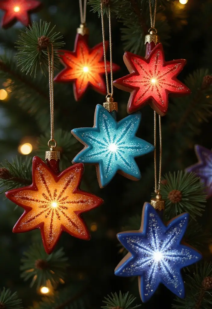 26 Christmas Pottery Painting Ideas That Bring Holiday Cheer to Your Home - 23. Twinkling Star Ornaments