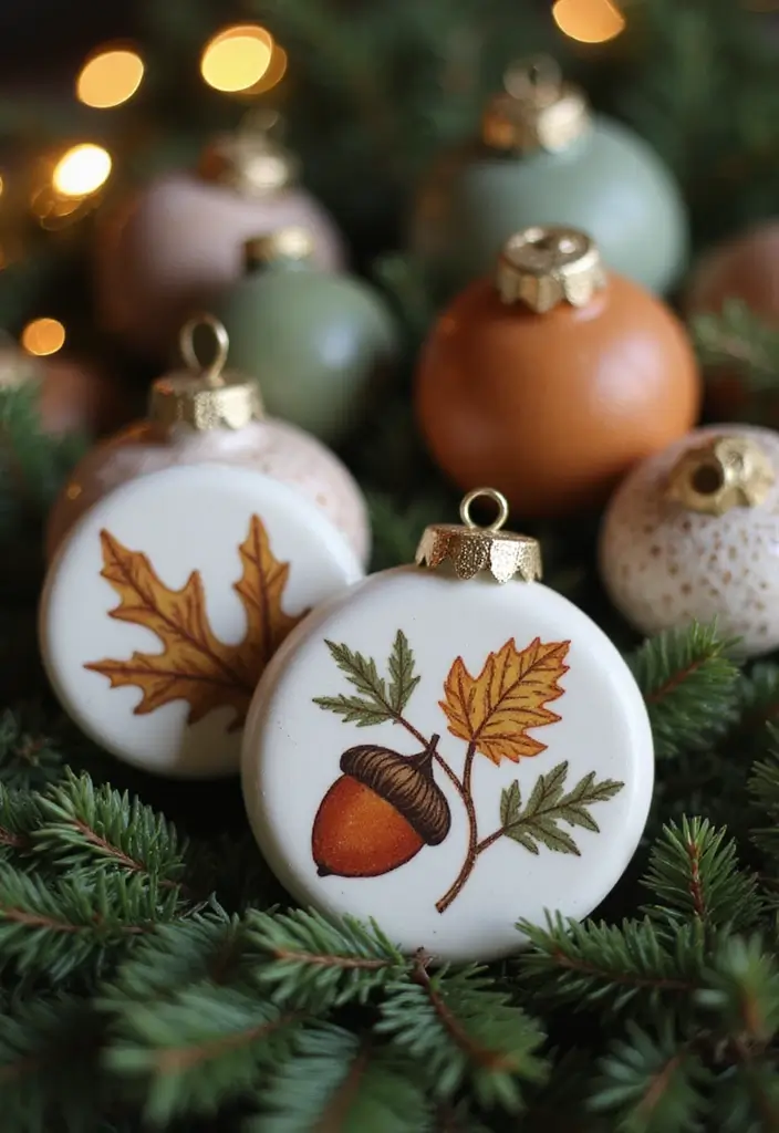 26 Christmas Pottery Painting Ideas That Bring Holiday Cheer to Your Home - 7. Nature-Inspired Ornaments