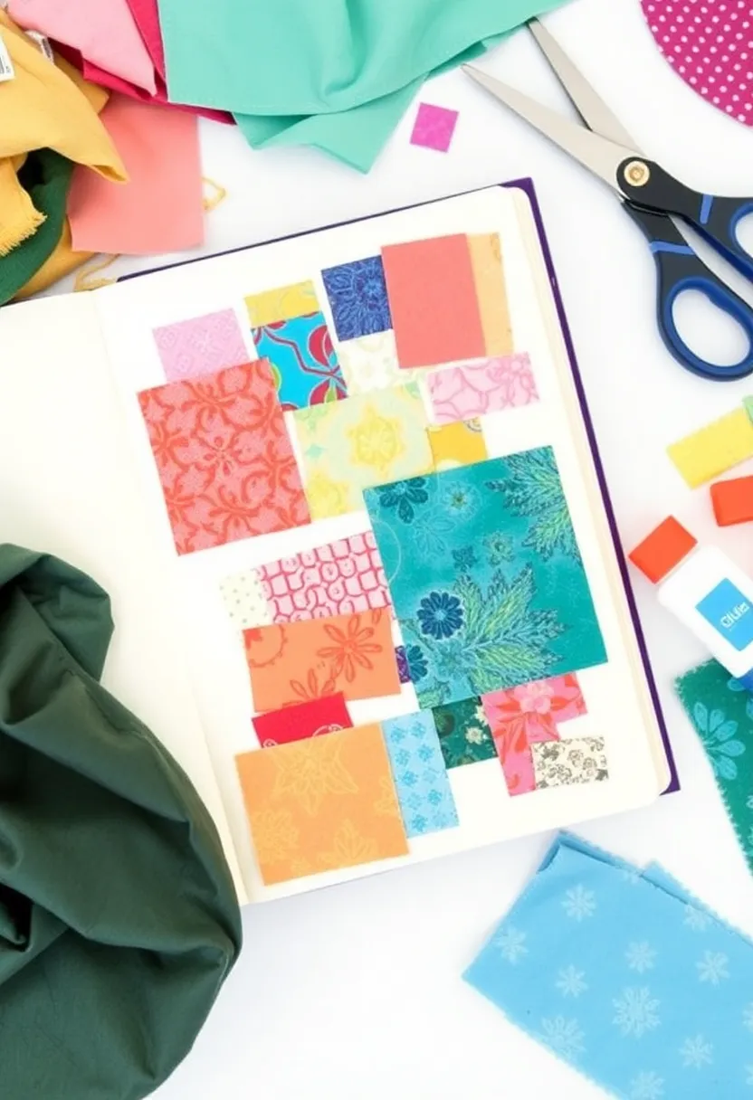 26 Craft Journal Ideas That Make Your Projects Stand Out - 2. Upcycled Fabric Scrap Collage