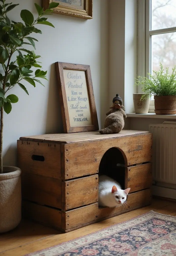 26 DIY Cat Litter Box Ideas That Are Practical and Stylish - 13. Vintage Crate Litter Box